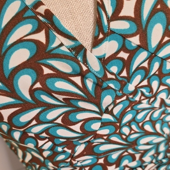 Diane von Furstenberg Silk Wrap Dress Leaf Print Teal Brown Short Sleeve Size 2 - Picture 6 of 6